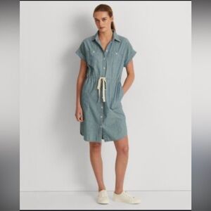 Lauren Ralph Lauren Black Label Chambray Short-Sleeve Shirtdress Size 4 Denim